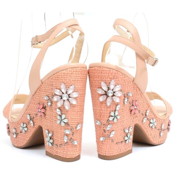 Jessica Simpson Cressia Raffia Rhinestone Flowers Platform Sandals Size 8.5 - Picture 2 of 12